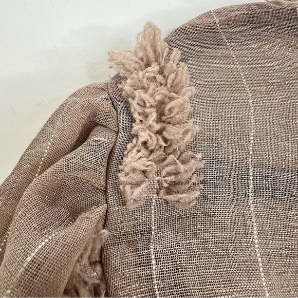 Taupe brown sheer statement puff sleeve pin stripe boxy oversized top M - Picture 10 of 14